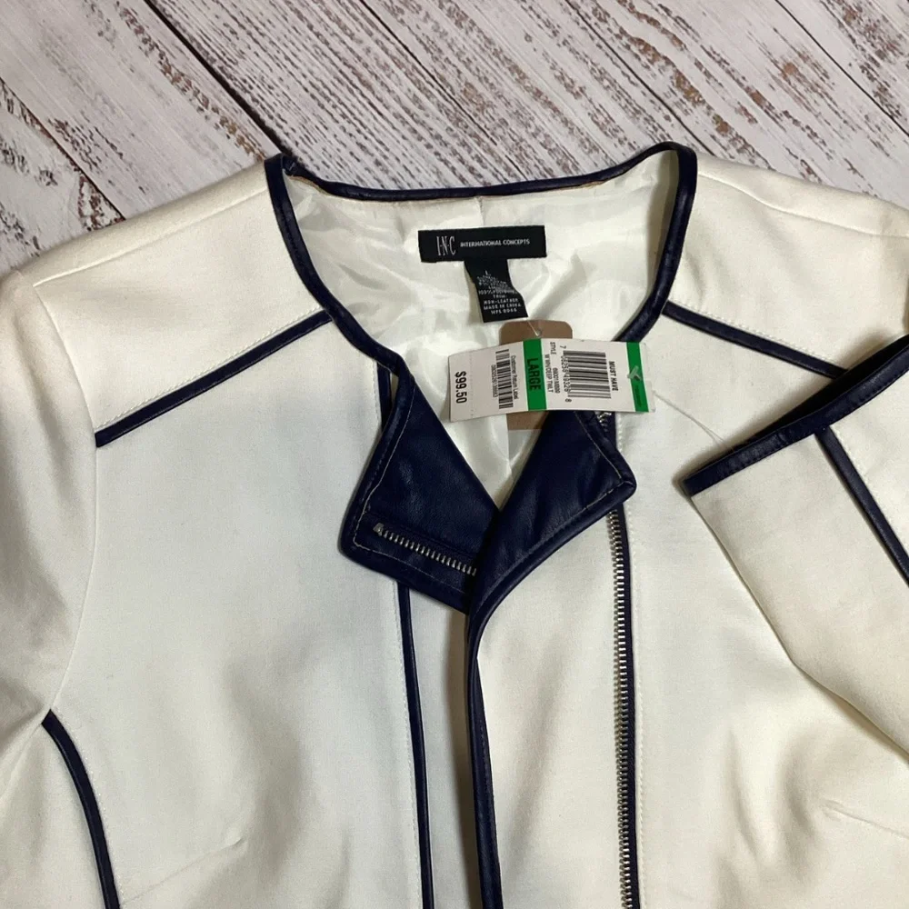 1901. INC International Concepts White w/Blue piping Jacket NWT Size Large